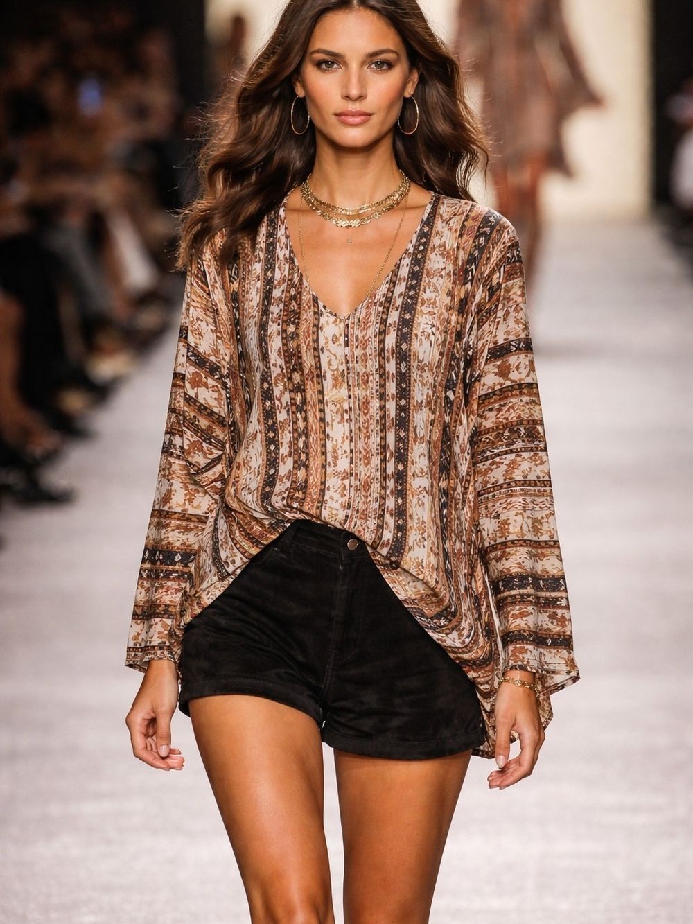 Daytrip Brown Multi-Stripe V-Neck Tunic Top